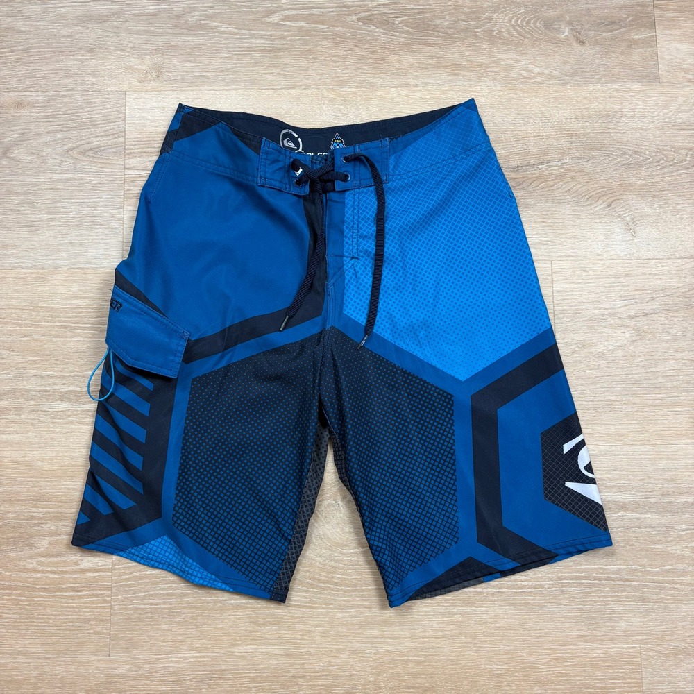 Quiksilver Cypher Series Blue Geometric 4-Way Stretch Board Shorts‎ Men's M